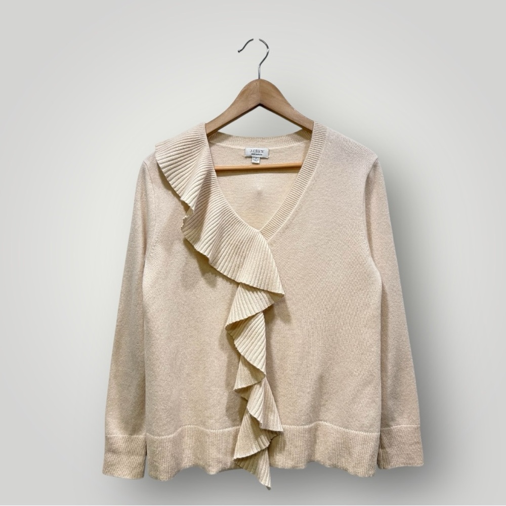 J. Crew Cashmere Ruffle Sweater Cream Sz‎ Small